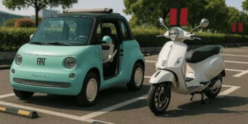 El Fiat Topolino y Vespa aparcados