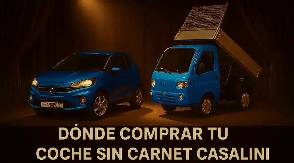 composición digital de coches sin carnet casalini gransport y kerry en estudio con fondo oscuro