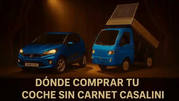 composición digital de coches sin carnet casalini gransport y kerry en estudio con fondo oscuro