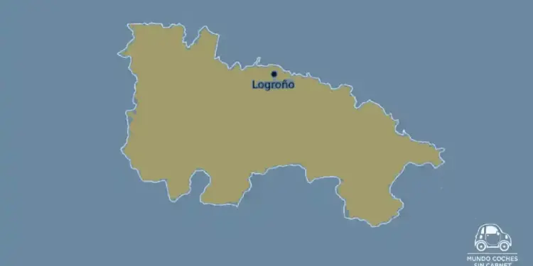 Mapa de La Rioja con Logroño señalado y texto donde comprar un coche sin carnet en La Rioja