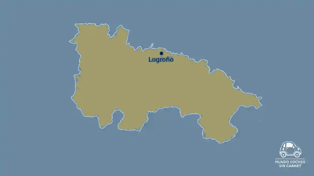 Mapa de La Rioja con Logroño señalado y texto donde comprar un coche sin carnet en La Rioja