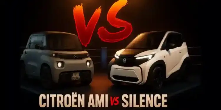 comparativa generada por ia citroen ami vs silence con ambos coches frente a frente