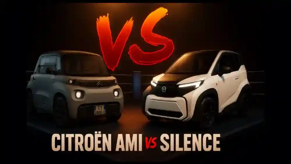 comparativa generada por ia citroen ami vs silence con ambos coches frente a frente