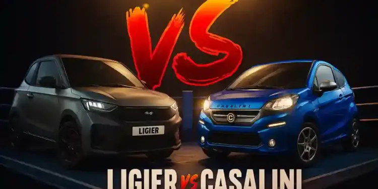 comparativa visual ligier vs casalini en una composicion digital de dos coches sin carnet enfrentados