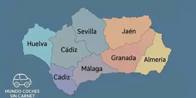 mapa de andalucia con provincias destacadas para comprar un coche sin carnet