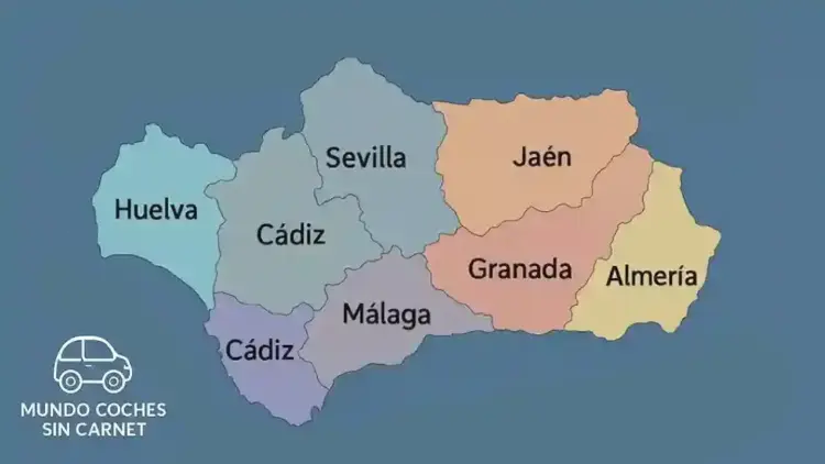 mapa de andalucia con provincias destacadas para comprar un coche sin carnet