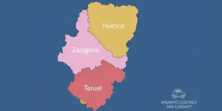 mapa ilustrado de aragon con provincias de huesca zaragoza y teruel para comprar coche sin carnet