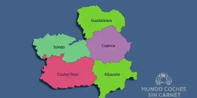 mapa ilustrado de castilla la mancha con provincias para comprar coche sin carnet