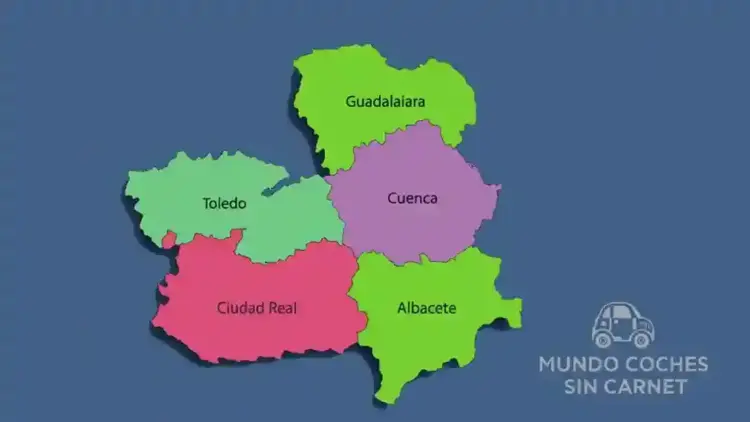mapa ilustrado de castilla la mancha con provincias para comprar coche sin carnet