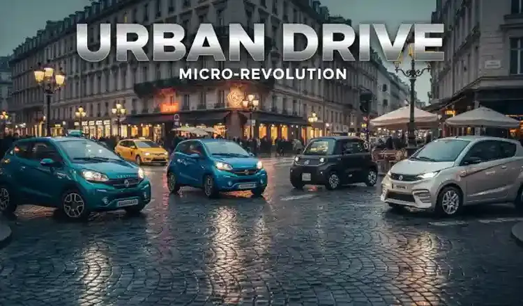 composición urbana de coches sin carnet circulando por una ciudad europea generada por inteligencia artificial