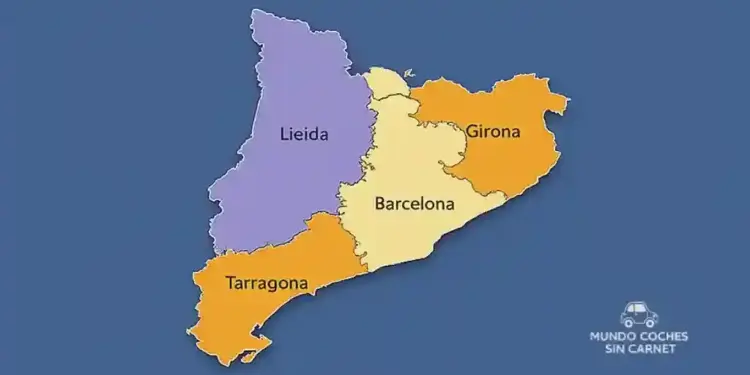 mapa de cataluna con provincias destacadas para comprar coche sin carnet