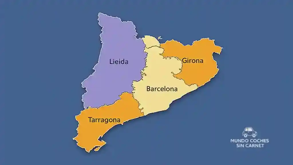 mapa de cataluna con provincias destacadas para comprar coche sin carnet
