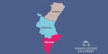 mapa de la Comunidad Valenciana con provincias destacadas para comprar coche sin carnet