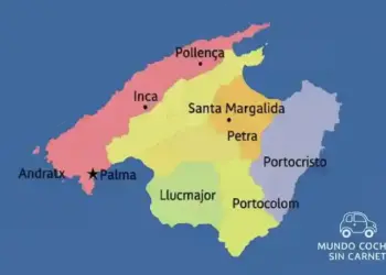 mapa de mallorca con zonas destacadas para comprar coches sin carnet
