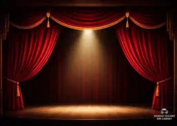 Imagen generada por inteligencia artificial de un escenario con cortinas rojas utilizada como plantilla para noticias sobre coches sin carnet
