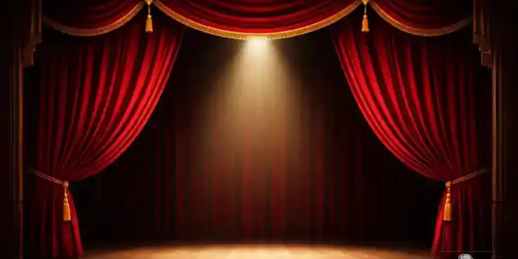Imagen generada por inteligencia artificial de un escenario con cortinas rojas utilizada como plantilla para noticias sobre coches sin carnet