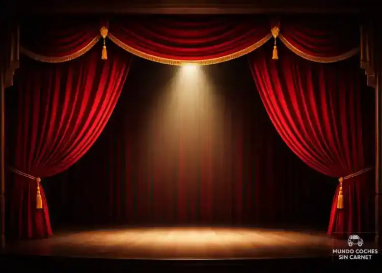 Imagen generada por inteligencia artificial de un escenario con cortinas rojas utilizada como plantilla para noticias sobre coches sin carnet