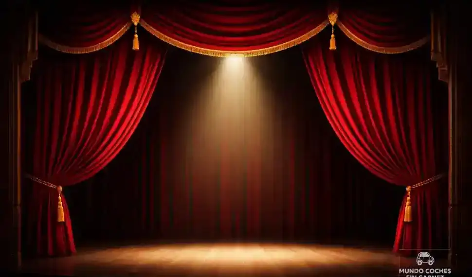 Imagen generada por inteligencia artificial de un escenario con cortinas rojas utilizada como plantilla para noticias sobre coches sin carnet