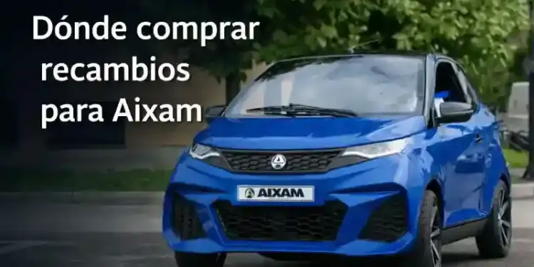 composicion digital de un coche sin carnet aixam azul en entorno urbano para ilustrar donde comprar recambios aixam