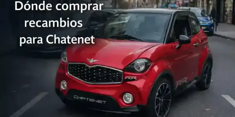 composicion digital de un coche sin carnet chatenet rojo en entorno urbano para ilustrar donde comprar recambios chatenet