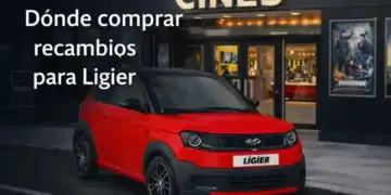 composicion digital de un coche sin carnet ligier rojo en entorno urbano para ilustrar donde comprar recambios ligier