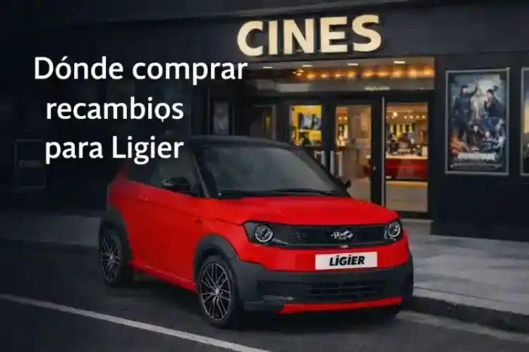 composicion digital de un coche sin carnet ligier rojo en entorno urbano para ilustrar donde comprar recambios ligier