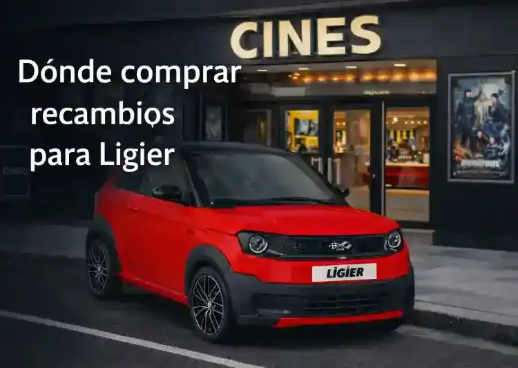 composicion digital de un coche sin carnet ligier rojo en entorno urbano para ilustrar donde comprar recambios ligier