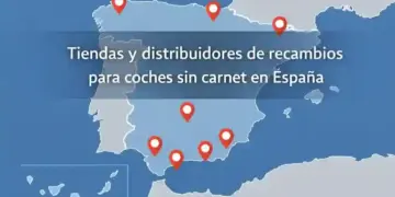mapa de espana con ubicaciones de tiendas y distribuidores de recambios para coches sin carnet