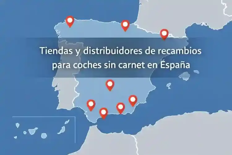 mapa de espana con ubicaciones de tiendas y distribuidores de recambios para coches sin carnet