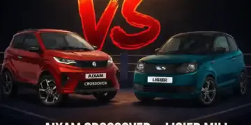 comparativa Aixam Crossover vs Ligier Myli en imagen generada por inteligencia artificial con ambos coches enfrentados