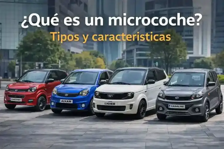 microcoches urbanos de diferentes marcas como Aixam, Ligier, Chatenet y Casalini alineados en ciudad moderna