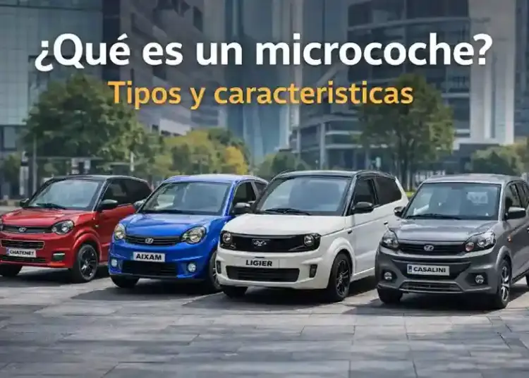 microcoches urbanos de diferentes marcas como Aixam, Ligier, Chatenet y Casalini alineados en ciudad moderna